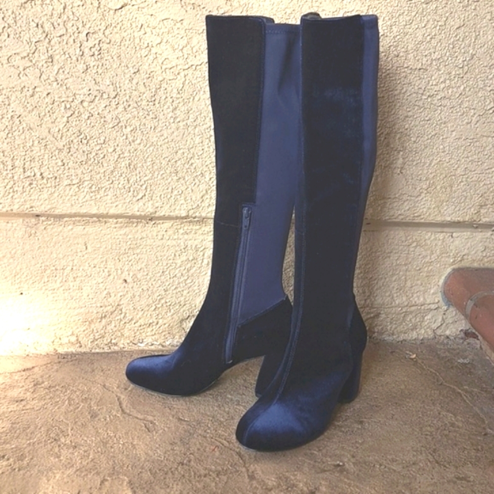 NINE WEST Blue Velvet Knee High Boots 6.5 *NEW*